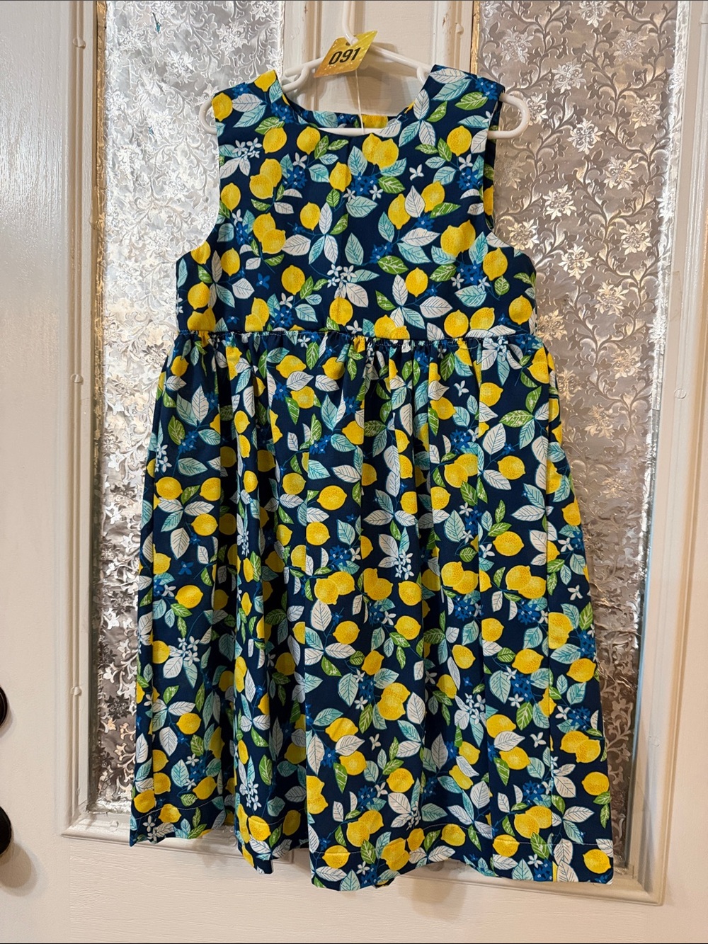 Girls Navy Lemon Print Sleeveless Summer Dress